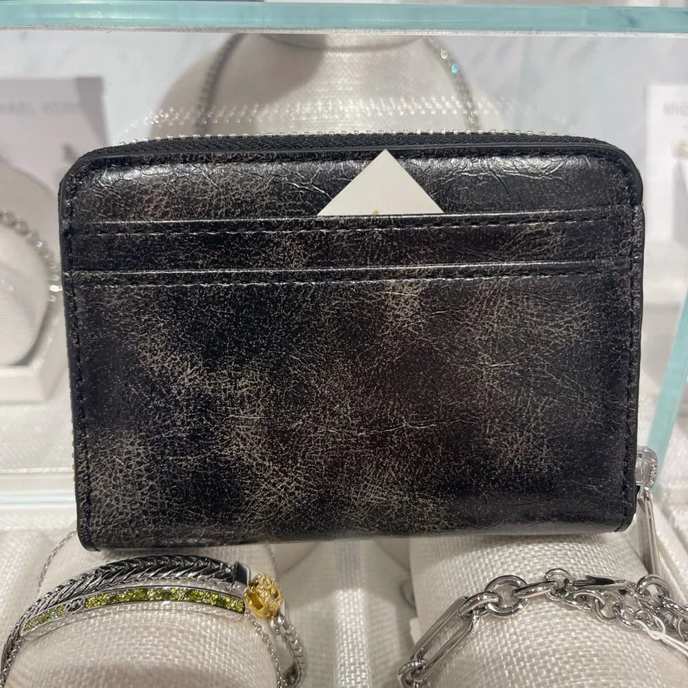 MICHAEL KORS Jet Set Medium Distressed Zip Around Card Case Black NWT